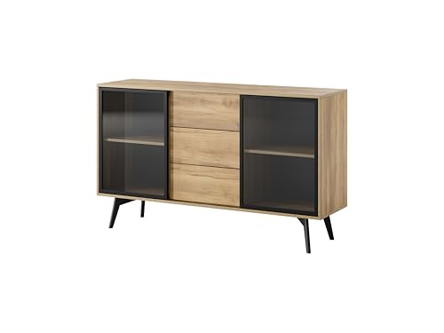 MINIO go for it - Kommode mit Metalltüren mit Glasscheibe Side, Sideboard Wohnzimmer, 144 cm Breit, mit Holzbeinen, Baroque Eiche Farbe MINIO go for it - Kommode mit Metalltüren mit Glasscheibe Side, Sideboard Wohnzimmer, 144 cm Breit, mit Holzbeinen, Baroque Eiche Farbe von MINIO go for it