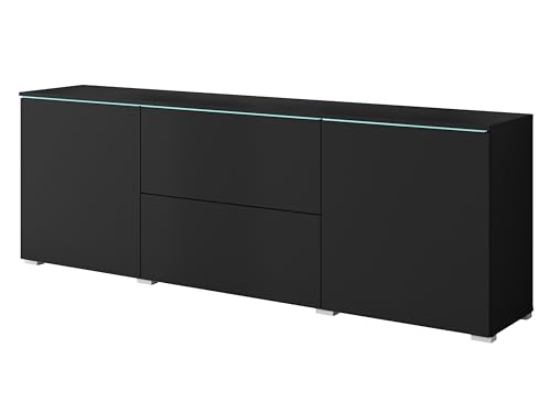MINIO go for it - Kommode mit Schubladen und Türen Veve, Sideboard Wohnzimmer Schlafzimmer 180 cm Breit, Kommode Schwarze Matte Farbe, mit LED-Beleuchtung MINIO go for it - Kommode mit Schubladen und Türen Veve, Sideboard Wohnzimmer Schlafzimmer 180 cm Breit, Kommode Schwarze Matte Farbe, mit LED-Beleuchtung von MINIO go for it