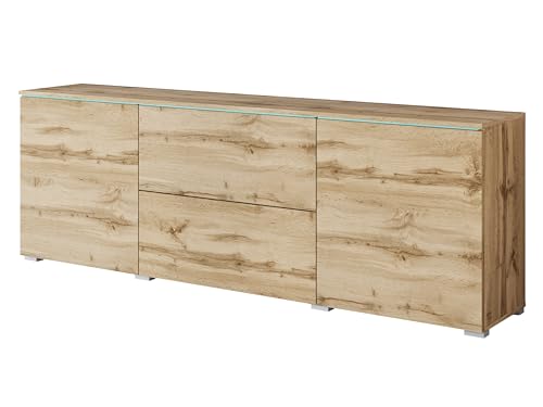 MINIO go for it - Kommode mit Schubladen und Türen Veve, Sideboard Wohnzimmer Schlafzimmer 180 cm Breit, Kommode Wotan Eiche Farbe, mit LED-Beleuchtung MINIO go for it - Kommode mit Schubladen und Türen Veve, Sideboard Wohnzimmer Schlafzimmer 180 cm Breit, Kommode Wotan Eiche Farbe, mit LED-Beleuchtung von MINIO go for it
