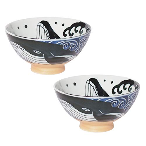 MINORU TOUKI Weiße Welle Walblau Keramik Reisschalen klein Set von 2 φ4,4 × H2,4 Zoll 320 ml von みのる陶器