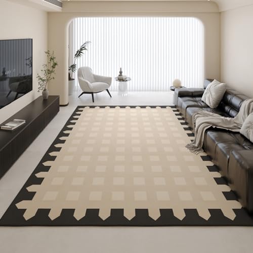 MINTIFNT Luxus Bodenmatte Creme Stil Teppich Modern Leicht Luxus Premium Wohnzimmer Teppich Schlafzimmer Bereich Teppiche Maschine Waschbar rutschfest Teppich Weiß Schwarz 120x160cm von MINTIFNT