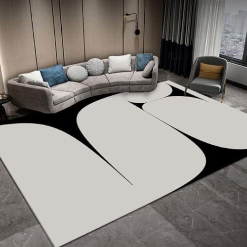 MINTIFNT Moderne Minimalistische Schwarz-Weiße Wohnzimmerteppiche, Große Schlafzimmerteppiche, Wohnzimmerteppiche, Plüschteppiche Und Anti-Rutsch-Teppiche 80x120cm von MINTIFNT