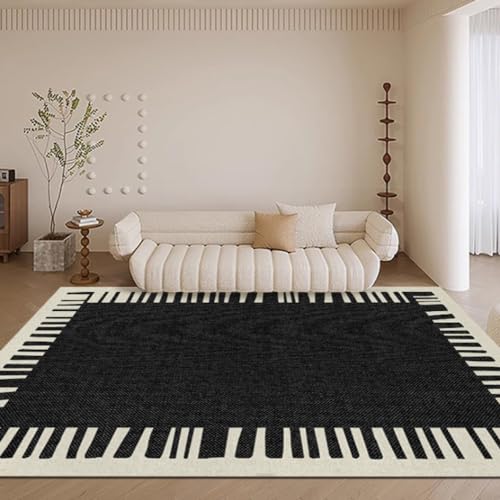 MINTIFNT Modernes Minimalistisches Wohnzimmer Teppich Weiß Schwarz Schlafzimmer Teppich Groß Waschbar Teppich von MINTIFNT