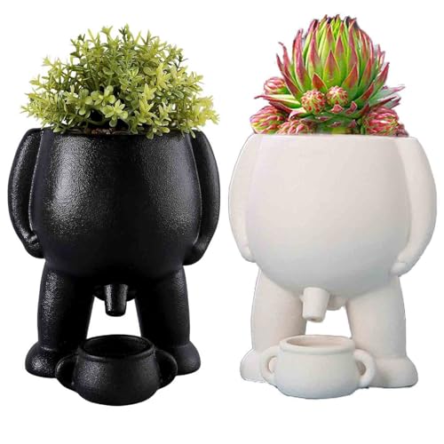 MIOKUKO Piss Pot Planter, Peeing Funny Vase, Novelty Peeing Planter Pot, Piss Pot for Plants, Planter, Home Decor, Garden Size 5.3" 13.5cm, Black Flower, Shrub, Succulent, Greenery Pot (A+B) von MIOKUKO