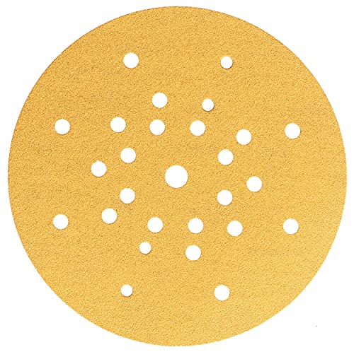 Mirka Gold Schleifpapier Ø 225mm Klett 27-Loch/Korn P180 / 25 Scheiben/Für Trockenbauschleifer Wand- und Deckenschleifer/Zum Schleifen von Gips, Spachtel, Spanplatten, Holz, Lack Mirka Gold Schleifpapier Ø 225mm Klett 27-Loch/Korn P180 / 25 Scheiben/Für Trockenbauschleifer Wand- und Deckenschleifer/Zum Schleifen von Gips, Spachtel, Spanplatten, Holz, Lack von MIRKA