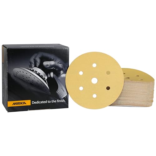 Mirka Gold Universal-Schleifpapier Ø 150mm Klett 7-Loch, Korn P220, 100 Stk / Zum Schleifen von Gips, Spachtel, Spanplatten, Holz, Lack von MIRKA