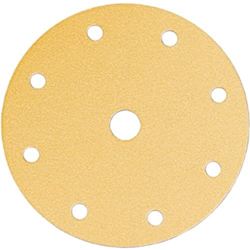 Mirka Gold Universal-Schleifpapier Ø 150mm Klett 9-Loch, Korn P240, 100 Stk / Zum Schleifen von Gips, Spachtel, Spanplatten, Holz, Lack von MIRKA