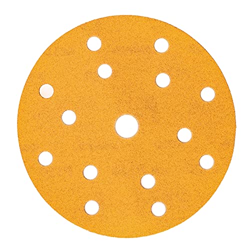 Mirka Gold Universal-Schleifpapier Ø 150mm Schleifscheiben Klett 15-Loch, Korn P120, 100 Stk / Zum Schleifen von Gips, Spachtel, Spanplatten, Holz, Lack von MIRKA