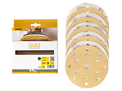 Mirka Gold Universal-Schleifpapier Ø 150mm Schleifscheiben Klett 15-Loch, Korn P180, 10 Stk/Zum Schleifen von Gips, Spachtel, Spanplatten, Holz, Lack Mirka Gold Universal-Schleifpapier Ø 150mm Schleifscheiben Klett 15-Loch, Korn P180, 10 Stk/Zum Schleifen von Gips, Spachtel, Spanplatten, Holz, Lack von MIRKA