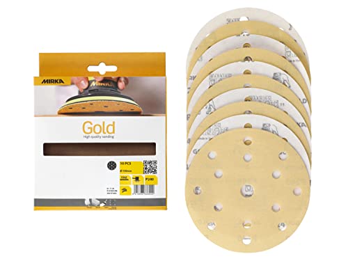 Mirka Gold Universal-Schleifpapier Ø 150mm Schleifscheiben Klett 15-Loch, Korn P240, 10 Stk/Zum Schleifen von Gips, Spachtel, Spanplatten, Holz, Lack Mirka Gold Universal-Schleifpapier Ø 150mm Schleifscheiben Klett 15-Loch, Korn P240, 10 Stk/Zum Schleifen von Gips, Spachtel, Spanplatten, Holz, Lack von MIRKA