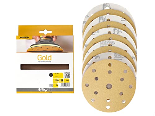 Mirka Gold Universal-Schleifpapier Ø 150mm Schleifscheiben Klett 15-Loch, Korn P80, 10 Stk/Zum Schleifen von Gips, Spachtel, Spanplatten, Holz, Lack Mirka Gold Universal-Schleifpapier Ø 150mm Schleifscheiben Klett 15-Loch, Korn P80, 10 Stk/Zum Schleifen von Gips, Spachtel, Spanplatten, Holz, Lack von MIRKA