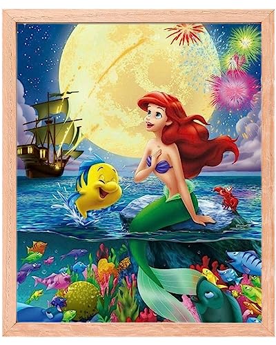 MISHBAY Diamond Painting - Meerjungfrau 30x40cm Diamond Painting Erwachsene - Diamant Painting Bilder mit Rahmen - DIY 5D Satz Wand Dekor Diamantstickerei Disney von MISHBAY