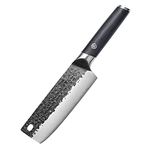 MITSUMOTO SAKARI Japanisches Messer 17 cm, Küchenmesser aus Edelstahl mit hohem Kohlenstoffgehalt, Handgeschmiedetes Nakiri Kochmesser (Pakka Holzgriff) von MITSUMOTO SAKARI