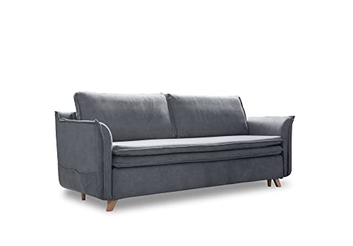 MIUFORM Schlafsofa matratze | Charming Charlie Slim Sofa mit Schlaffunktion | Schlafsofa mit Bettkasten | Sofa Bett |Wohnzimmer Schlafzimmer Gästebett | Easy Clean Haustierfreundlich (Grau) von MIUFORM