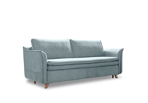 MIUFORM Schlafsofa matratze | Charming Charlie Slim Sofa mit Schlaffunktion | Schlafsofa mit Bettkasten | Sofa Bett | Wohnzimmer Schlafzimmer Gästebett | Easy Clean Haustierfreundlich (Pastellblau) von MIUFORM