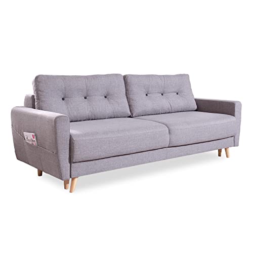 MIUFORM Sofa mit Schlaffunktion Bettkasten | Friendly Lars | Schlafsofa mit Bettkasten und Armlehnen | Sofa Bett | Wohnzimmer Schlafzimmer Gästebett (Hellgrau) von MIUFORM