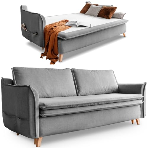 Schlafsofa mit Bettkasten, Schlafsofa Dauerschläfer - Big Sofa mit Schlaffunktion und Bettkasten, Schlafsofa mit Matratze, Sofabett, Schlafcouch mit Bettkasten, Schlafcouch Ausziehbar - Sofa Grau von MIUFORM