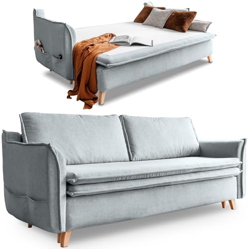 Schlafsofa mit Bettkasten, Schlafsofa Dauerschläfer - Big Sofa mit Schlaffunktion und Bettkasten, Schlafsofa mit Matratze, Sofabett, Schlafcouch mit Bettkasten, Schlafcouch Ausziehbar - Sofa Hell Grau von MIUFORM