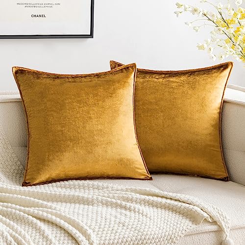 MIULEE 2er Set Samt Kissenbezug Flansch Kissenhülle Dekorative Sofakissen Dekokissen Umwickelte Kante Kissenbezüge Zierkissenbezug für Sofa Wohnzimmer Schlafzimmer 45x45 cm Champagner Golden von MIULEE