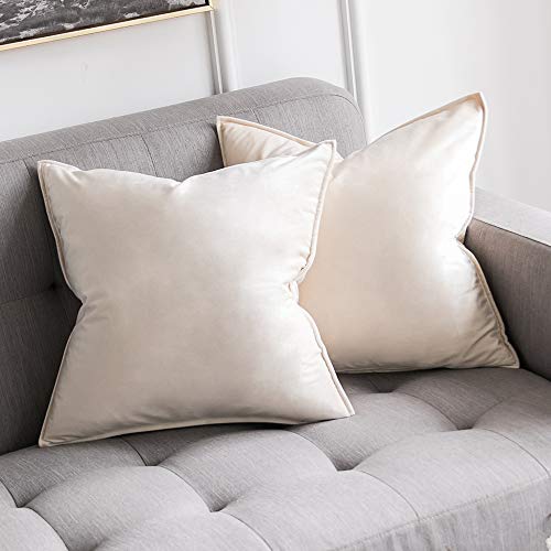 MIULEE 2er Set Samt Kissenbezug Flansch Kissenhülle Dekorative Sofakissen Dekokissen Umwickelte Kante Kissenbezüge Zierkissenbezug für Sofa Wohnzimmer Schlafzimmer 65x65 cm Creme weiß von MIULEE