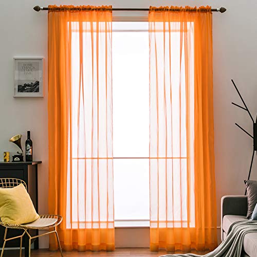 MIULEE 2er Set Voile Vorhang Transparente Gardine aus Voile Polyester Stangendurchzug Transparent Wohnzimmer Luftig Dekoschal für Schlafzimmer Orange 55" Wx96 L, Rod Pocket von MIULEE