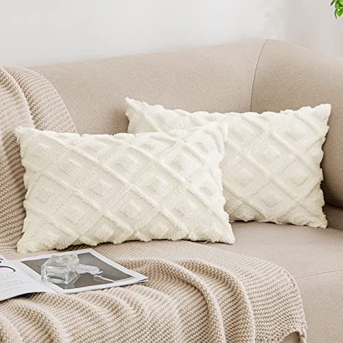 MIULEE Frühling Kissenbezüge 2er Set Wolle Sofakissen Sanft Dekokissen Weich Kissenbezug Couchkissen Dekorativ Zierkissenbezug für Sofa Bett Wohnzimmer Schlafzimmer 40x60 cm Creme von MIULEE