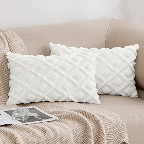 MIULEE Frühling Kissenbezüge 2er Set Wolle Sofakissen Sanft Dekokissen Weich Kissenbezug Couchkissen Dekorativ Zierkissenbezug für Sofa Bett Wohnzimmer Schlafzimmer 40x60 cm Weiß von MIULEE