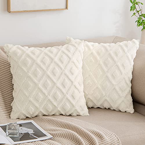 MIULEE Frühling Kissenbezüge 2er Set Wolle Sofakissen Sanft Dekokissen Weich Kissenbezug Couchkissen Dekorativ Zierkissenbezug für Sofa Bett Wohnzimmer Schlafzimmer 45x45 cm Creme von MIULEE