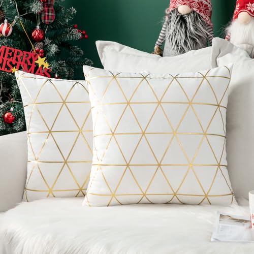 MIULEE Samt Weihnachten Weihnachtskissen Kissenbezug Gitter Moderne Zierkissenbezug Kissenbezüge Sofakissen Weich Deko mit Verstecktem Reißverschluss für Sofa Büro Bett 2er Set 45x45 cm Weiß von MIULEE