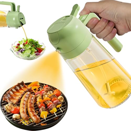 MIUUIPI 2-in-1-Multifunktions-Ölflasche, Ölsprüher zum Kochen, Ölsprüher Ölspray für Speiseöl, 470ml Öl Sprühflasche Glas Oil Sprayer für Heißluftfritteuse, Kochen, Küche, Gasgrill von MIUUIPI