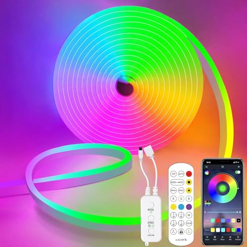 MIWATT RGB Neon LED Bluetooth -5M RGB 3535 LED Musiksynchronisation Wechselnde Lichter, App-gesteuert - für Schlafzimmer, Party, Küchendekoration von MIWATT