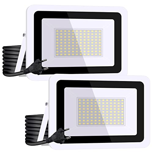 MIWATT 2 Stücke 100W LED Ultra dünn Strahler Außen, 7200LM Superhell LED Fluter, IP68 Wasserdicht Außenstrahler Flutlicht, Flutlichtstrahler für Hof, Garage, Sportplatz von MIWATT