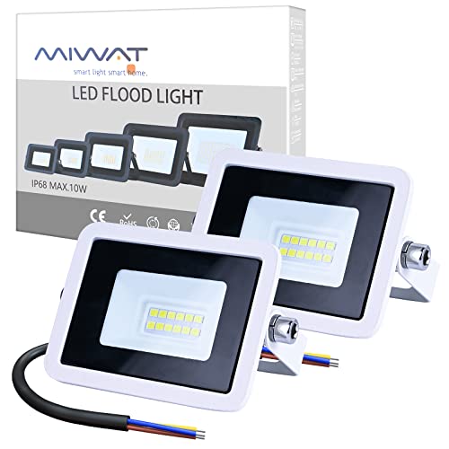 MIWATT LED Strahler Außen 2 Stücke 10W LED Fluter, Superhell Außenstrahler 6000K Kaltweiß IP68 Wasserfest Aussenstrahler, Aussenlampe für Hinterhof, Auffahrt, Türen, Garage, Flur, Garten von MIWATT