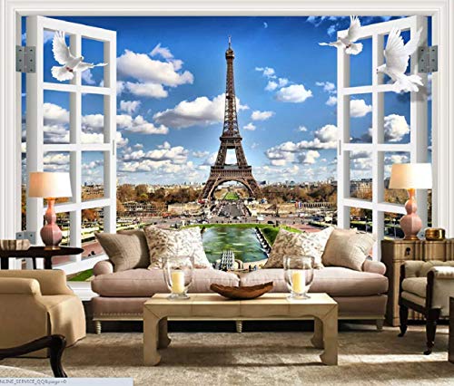 Fototapete 3D Tapete Kinderzimmer Deko Fenster Fenster Landschaft Paris Eisen Turm Im Tapeten Vliestapete Wandbilder Schlafzimmer Wanddeko Wohnzimmer Wandgemälde von MIWEI Wallpaper