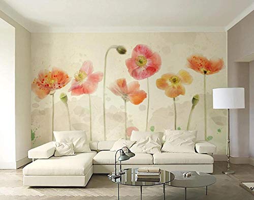 Fototapete 3D Tapete Kinderzimmer Deko Idyllische Handgemalte Mohnblumen Tapeten Vliestapete Wandbilder Schlafzimmer Wanddeko Wohnzimmer Wandgemälde,400cmX280cm von MIWEI Wallpaper