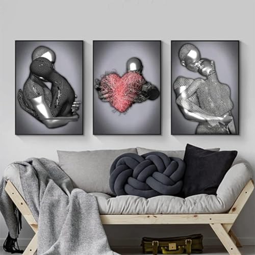 3D Metallfigur Statue Kunst Liebe Herz Kuss Bilder Wandkunst Wohnzimmer Wanddekoration - Ohne Rahmen (Poster-04,20X30cm*3) von MKHFUW