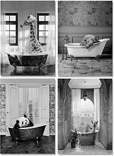 MKHFUW Lustige Frauen, Kinder Badezimmer Dekoration, Bad Tier Bild Wandkunst für Schöne Moderne Badezimmer Accessoires, Rahmenlos (Stil-5,20x30cm*4) von MKHFUW
