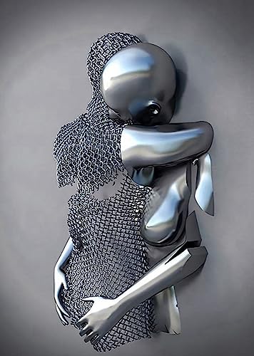 Metall Figur Statue Kunst Leinwand Gemälde Romantisch Abstrakt Poster und Drucke 3D Liebhaber Skulptur Poster Modernes Wohnzimmer Heimdekoration - Ohne Rahmen (BST-01,40x60cm*1) von MKHFUW