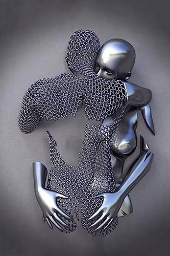 Metall Figur Statue Kunst Leinwand Gemälde Romantisch Abstrakt Poster und Drucke 3D Liebhaber Skulptur Poster Modernes Wohnzimmer Heimdekoration - Ohne Rahmen (BST-02,40x60cm*1) von MKHFUW