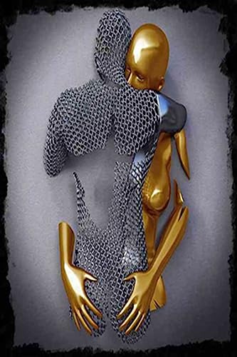 Metall Figur Statue Kunst Leinwand Gemälde Romantisch Abstrakt Poster und Drucke 3D Liebhaber Skulptur Poster Modernes Wohnzimmer Heimdekoration - Ohne Rahmen (CST-06,30x40cm*1) von MKHFUW