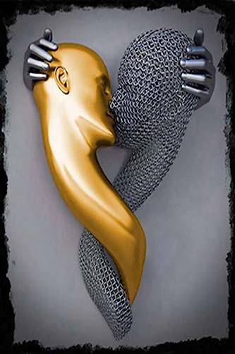 Metall Figur Statue Kunst Leinwand Gemälde Romantisch Abstrakt Poster und Drucke 3D Liebhaber Skulptur Poster Modernes Wohnzimmer Heimdekoration - Ohne Rahmen (CST-07,40x60cm*1) von MKHFUW