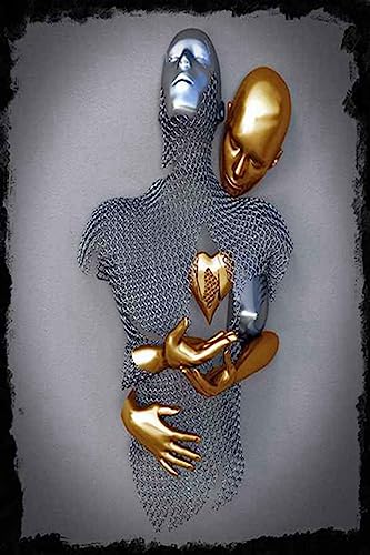 Metall Figur Statue Kunst Leinwand Gemälde Romantisch Abstrakt Poster und Drucke 3D Liebhaber Skulptur Poster Modernes Wohnzimmer Heimdekoration - Ohne Rahmen (CST-09,50x70cm*1) von MKHFUW