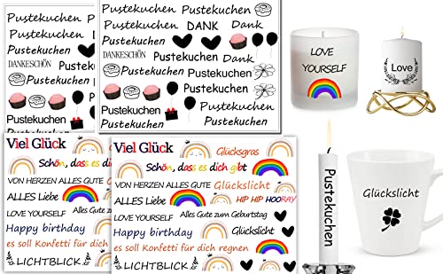 MKISHINE kerzen tattoofolie Kerzen dekorieren（zu 140 Kerzen Thema Geburtstag Pustekuchen|Kerzentattoo-Folie Kerzen Sticker | Bastelset für Alles Gute zum Geburtstag!Bastelset Geschenk Basteln Sprüche von MKISHINE