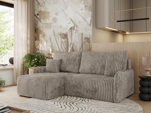 MKS MEBLE Ecksofa mit Schlaffunktion, Sofa L-Form, Schlafsofa mit Bettkasten, Bettsofa - Hellbraun Cord - Arpa L - Links MKS MEBLE Ecksofa mit Schlaffunktion, Sofa L-Form, Schlafsofa mit Bettkasten, Bettsofa - Hellbraun Cord - Arpa L - Links von MKS MEBLE