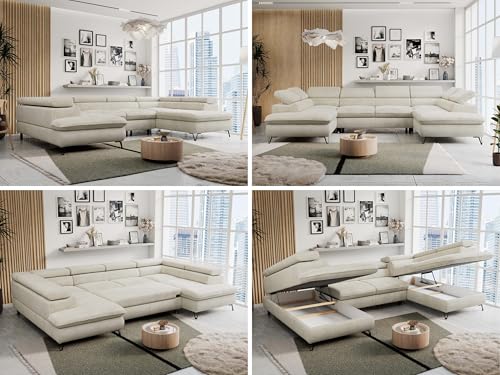 MKS MEBLE Sofa U-Form Beige, Wohnlandschaft U-Form, Sofa mit Schlaffunktion und Bettkasten, Schlafsofa mit Bettkasten, Couch mit Verstellbare Kopfstützen - Peter U - Beige Velvet Hydrophob MKS MEBLE Sofa U-Form Beige, Wohnlandschaft U-Form, Sofa mit Schlaffunktion und Bettkasten, Schlafsofa mit Bettkasten, Couch mit Verstellbare Kopfstützen - Peter U - Beige Velvet Hydrophob von MKS MEBLE