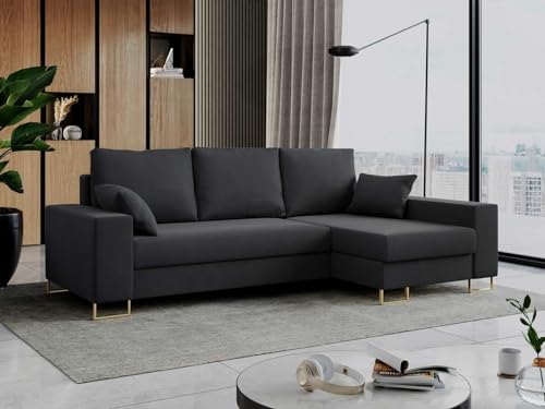 MKS MEBLE Ecksofa - L-Form Sofa mit Schlaffunktion - Wohnlandschaft L Form, Ecksofa mit Schlaffunktion und Bettkasten, Schlafsofa mit Bettkasten, Couch mit Schlaffunktion - Dunkelgrau Dorian von MKS MEBLE