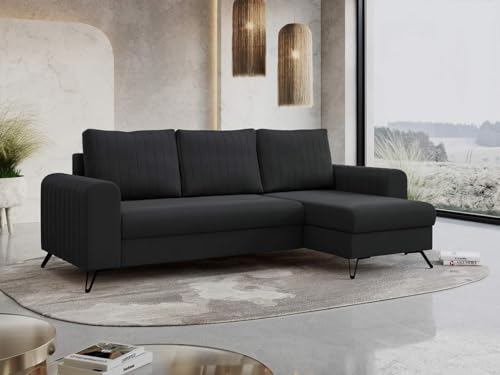 MKS MEBLE Ecksofa - L-Form Sofa mit Schlaffunktion - Wohnlandschaft L Form, Ecksofa mit Schlaffunktion und Bettkasten, Schlafsofa mit Bettkasten, Couch mit Schlaffunktion - Dunkelgrau Axel von MKS MEBLE