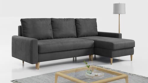 MKS MEBLE Ecksofa - L-Form Sofa mit Schlaffunktion - Wohnlandschaft L Form, Ecksofa mit Schlaffunktion und Bettkasten, Schlafsofa mit Bettkasten, Couch mit Schlaffunktion - Dunkelgrau LANG von MKS MEBLE