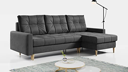 MKS MEBLE Ecksofa - L-Form Sofa mit Schlaffunktion - Wohnlandschaft L Form, Ecksofa mit Schlaffunktion und Bettkasten, Schlafsofa mit Bettkasten, Couch mit Schlaffunktion - Grau Astra von MKS MEBLE