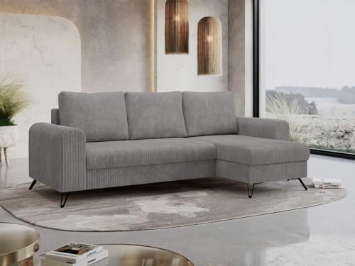 MKS MEBLE Ecksofa - L-Form Sofa mit Schlaffunktion - Wohnlandschaft L Form, Ecksofa mit Schlaffunktion und Bettkasten, Schlafsofa mit Bettkasten, Couch mit Schlaffunktion - Hellgrau Hugo von MKS MEBLE